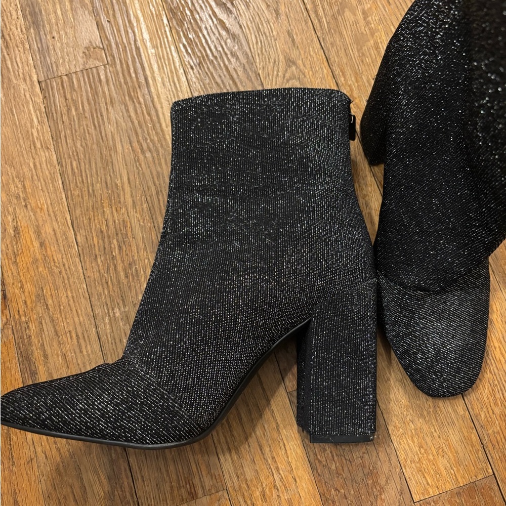 Glitter Shimmer Black Ankle Boots